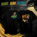 Scooter Squad Grind Time kids tee in black, logo on the front, Grind Time print on the back
