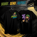 Scooter Squad Hold My Juice mens tee in black, logo on the front, Hold My Juice print on the back