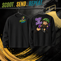 Hold My Juice kids long sleeve tee in black, Scooter Squad logo front, Hold My Juice on the back